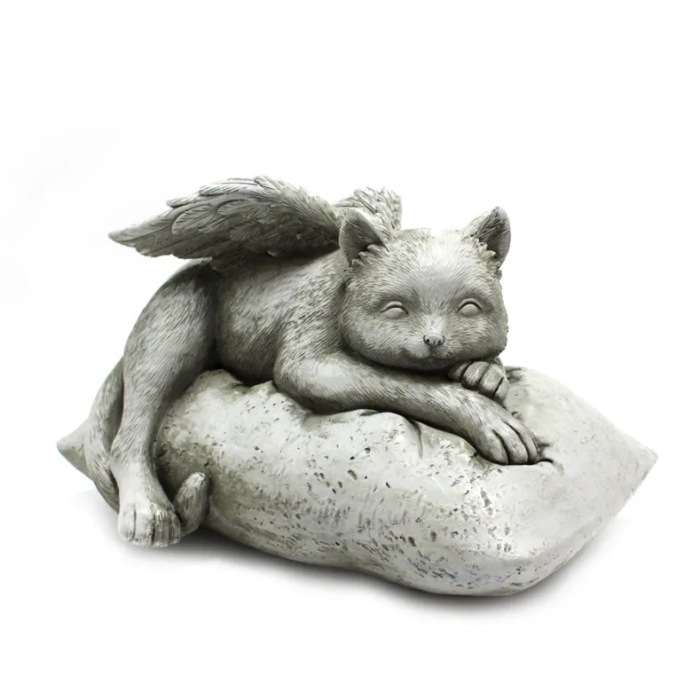 Garden Decoration Angel Sleeping Cat Statue Sculpture Resin Memorial Outdoor Pet Animal Tombstone
