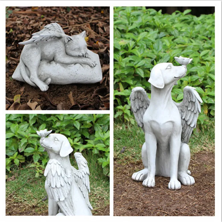Garden Decoration Angel Sleeping Cat Statue Sculpture Resin Memorial Outdoor Pet Animal Tombstone
