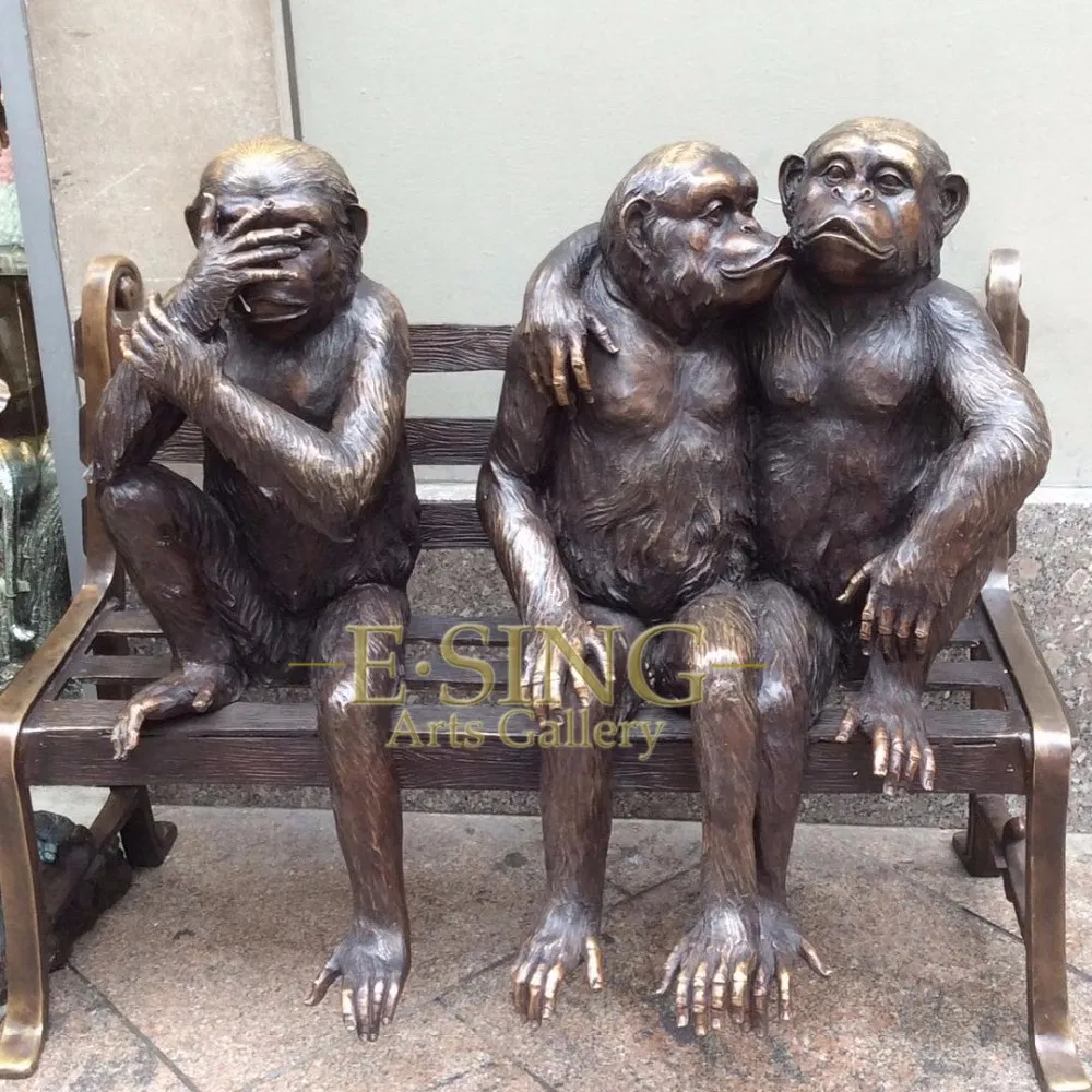 Garden Decoration Bronze Orangutan Monkey Sculpture Carving Brass Statue