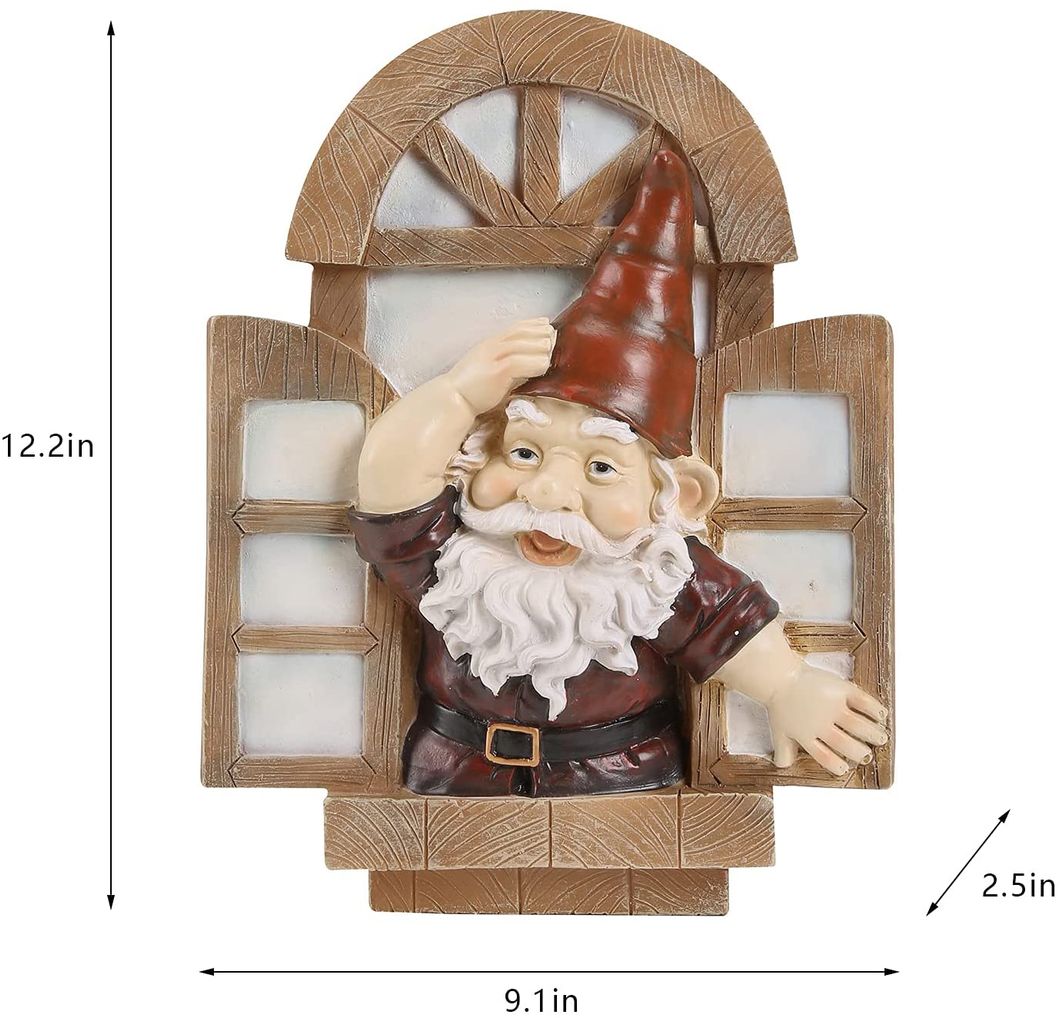 Gnomes Elf Open Window Tree Resin Sculpture to Welcome Visitors