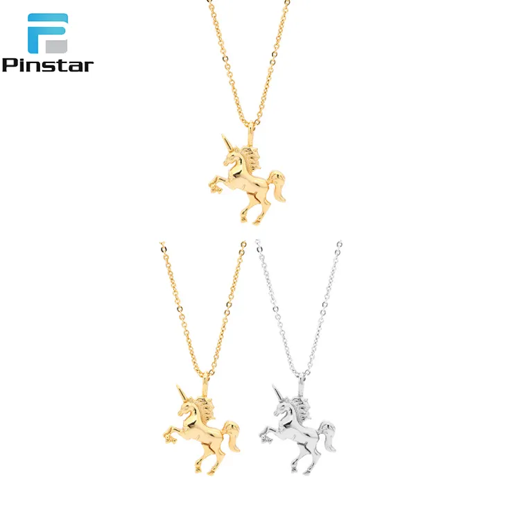 Gold Silver Plated Unicorn Animal Pendant Necklace for Women