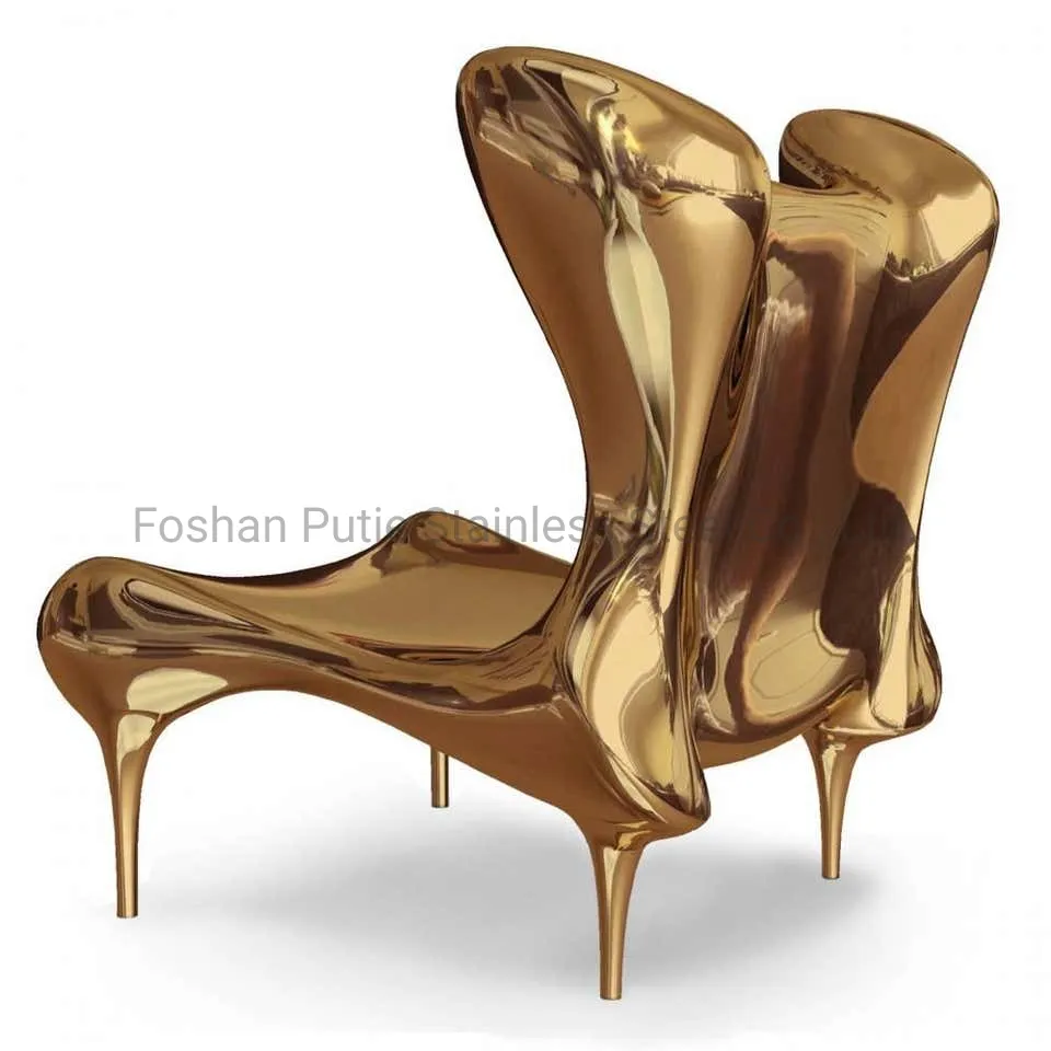 Gold Wingback Chair Stainless Steel Art Furniture