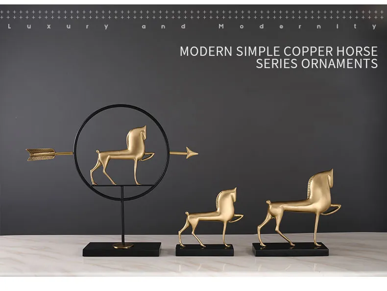 Good Quality Accessories Light Luxury All Brass Ornaments Horse Antique Indoor Animal Sculpture Modern Home Decor