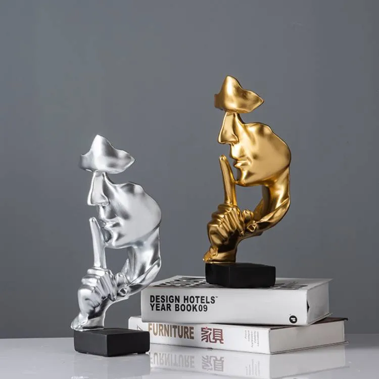 Handcraft Creative Resin Abstract Sculptures Golden Thinker Statue for Indoor Decoration