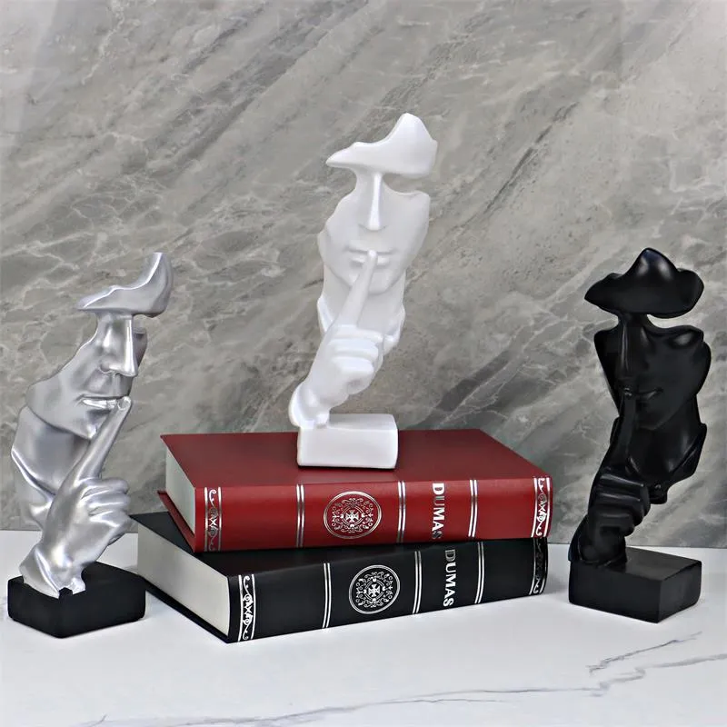 Handcraft Creative Resin Abstract Sculptures Golden Thinker Statue for Indoor Decoration