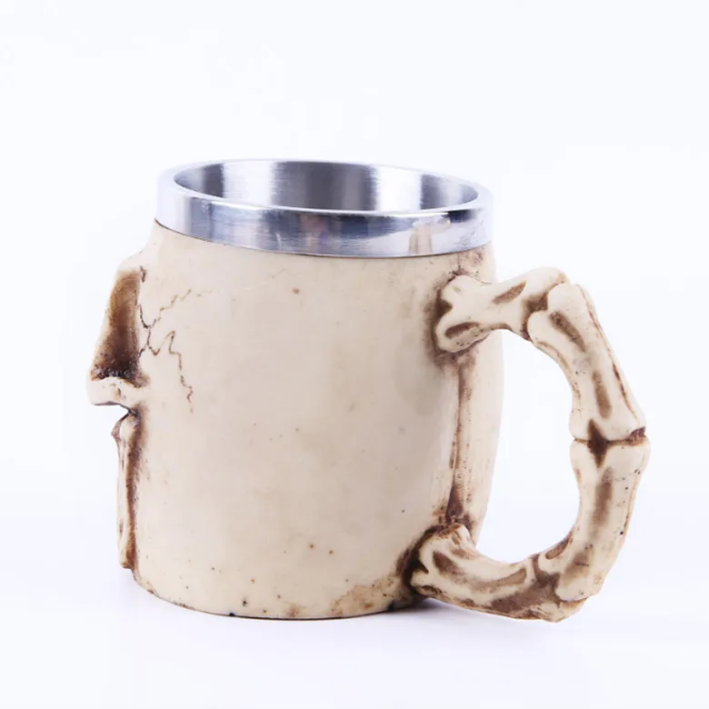 Hot Creative Halloween Creepy Tankard Cup 3D Design Skull Coffee Mug with Stainless Steel Interior
