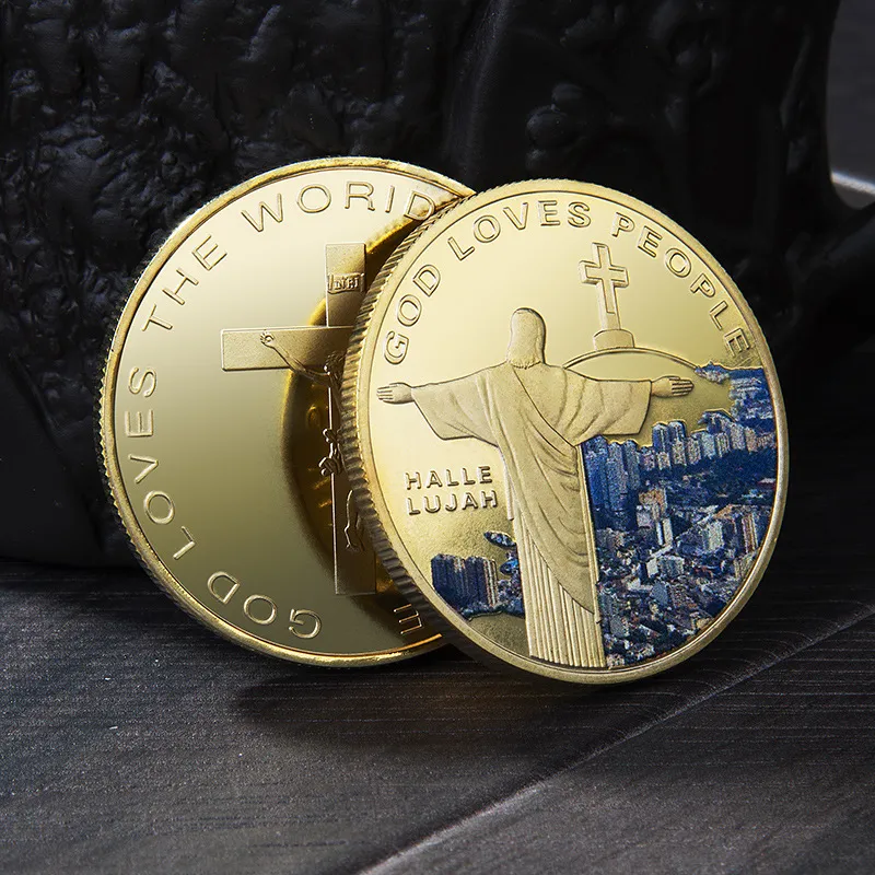 Jesus Christ God Loves The World God Is White Me Metal Commemorative Silver Gold Religious Belief Souvenir Coin