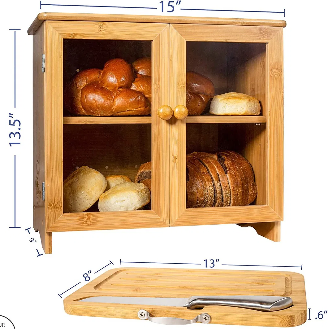 Large Bamboo Bread Box for Kitchen Countertop
