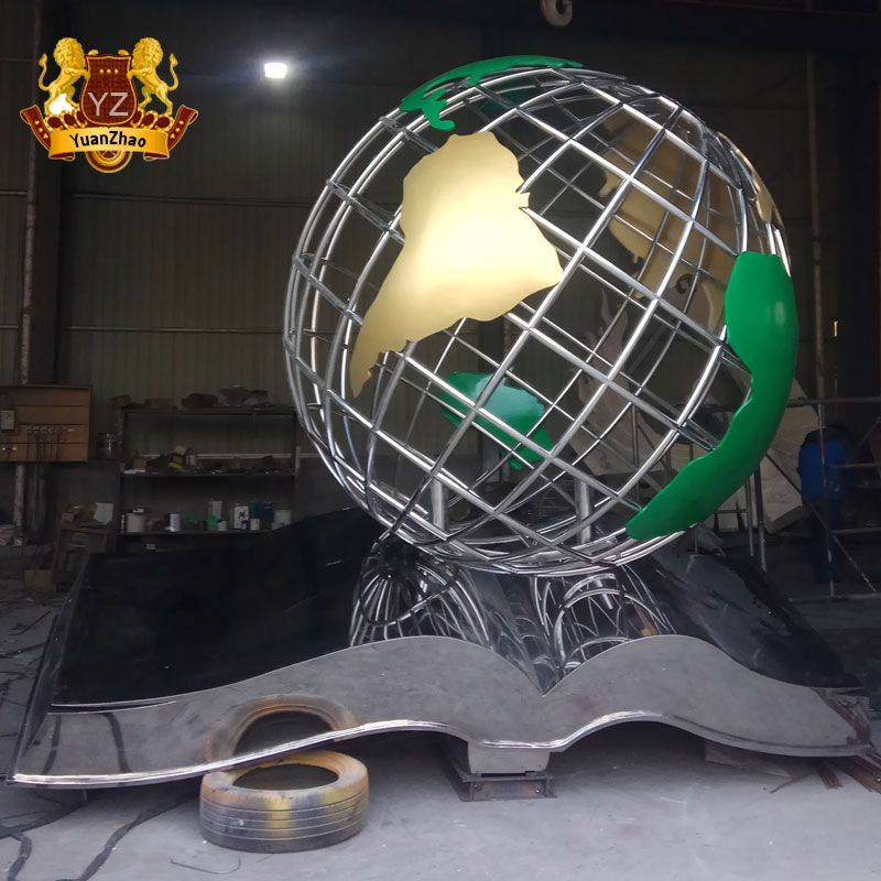 Large Outdoor Art Metal Statue Stainless Steel World Globe Sphere Sculpture