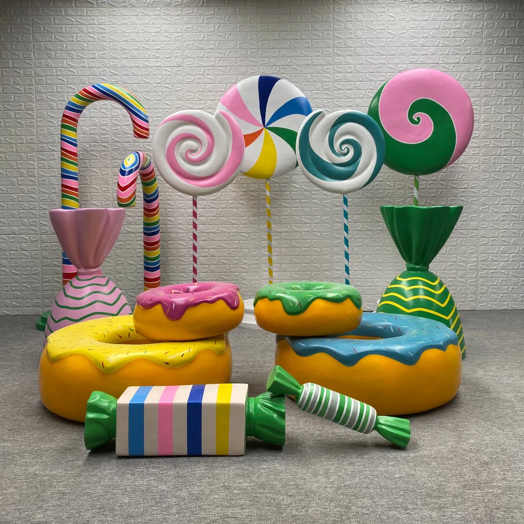 Life Size Fiberglass Lollipop Sculpture Resin Candy Donuts Statue for Interactive Props