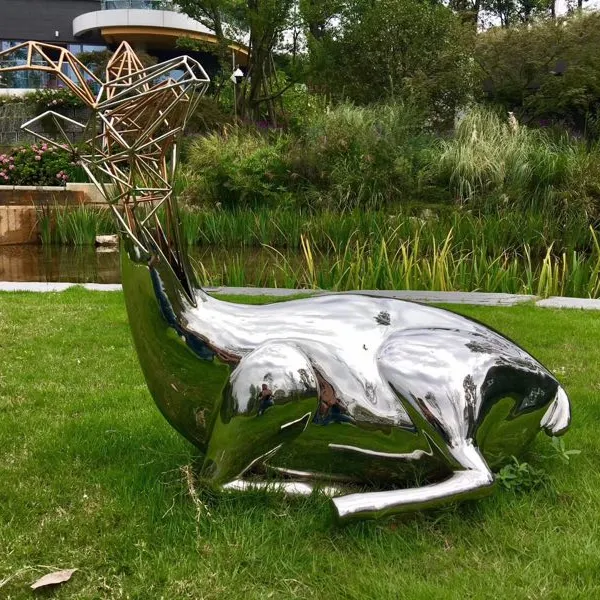 Life Size Stainless Steel Deer Sculpture for Garden Decoration