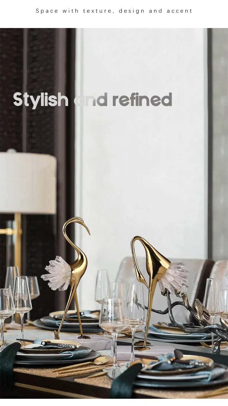 Light Luxury Accessories Natural White Blue Crystal Stone Copper Crane Furnishings Living Room Study Office Gifts Home Decor