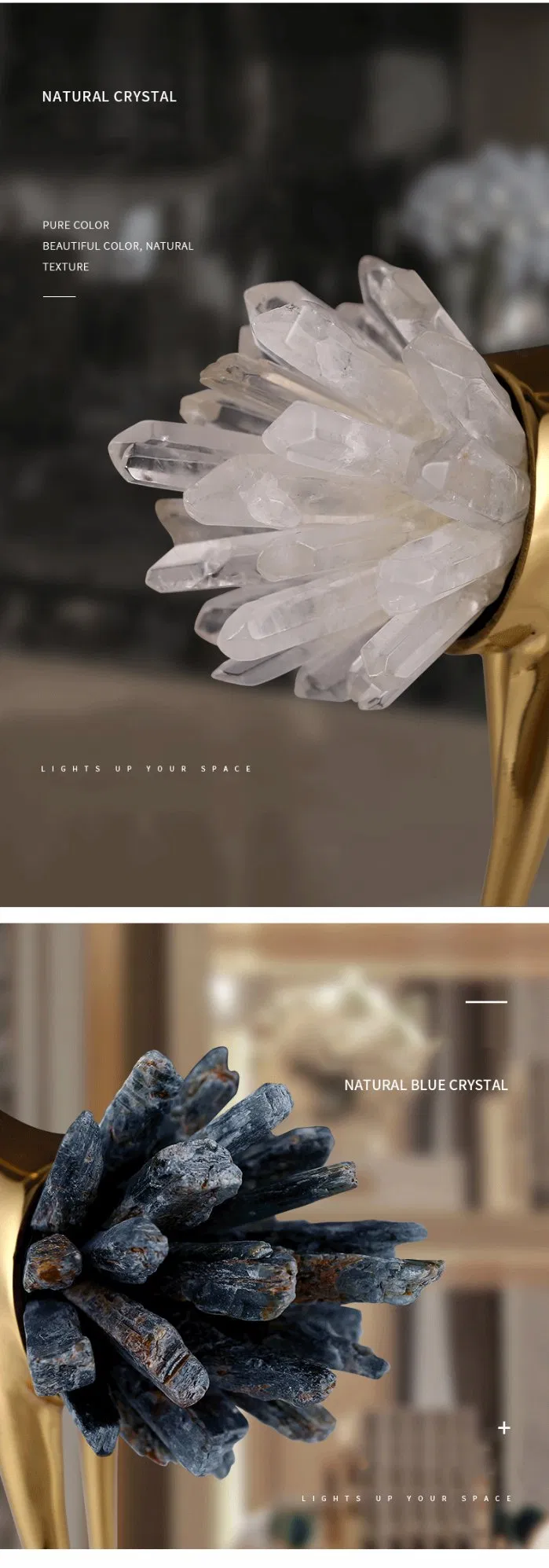 Light Luxury Accessories Natural White Blue Crystal Stone Copper Crane Furnishings Living Room Study Office Gifts Home Decor