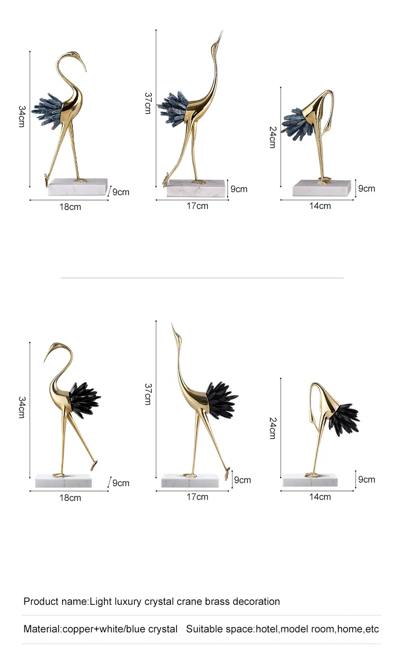 Light Luxury Accessories Natural White Blue Crystal Stone Copper Crane Furnishings Living Room Study Office Gifts Home Decor