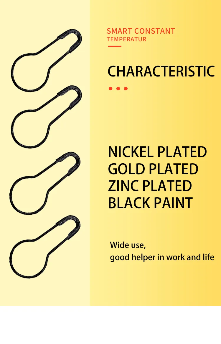 Metal Black Safety Gourd Bulb Pin for Clothing Crafting and DIY