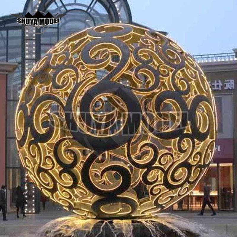 Mirror Polished Decoration Man Push Ball Round Stainless Steel Sphere Sculpture