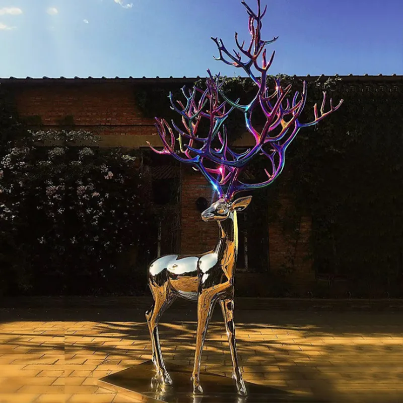 Mirror Polished Modern Customized Large Metal Animal Statue Deer Steel Sculpture for Outdoor Lawn