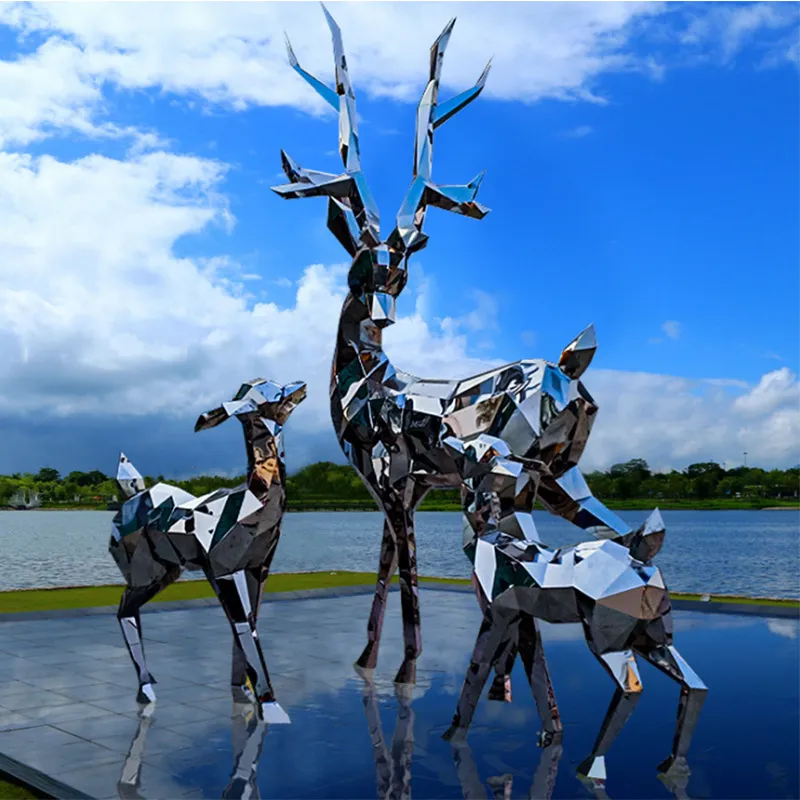 Mirror Polished Modern Customized Large Metal Animal Statue Deer Steel Sculpture for Outdoor Lawn
