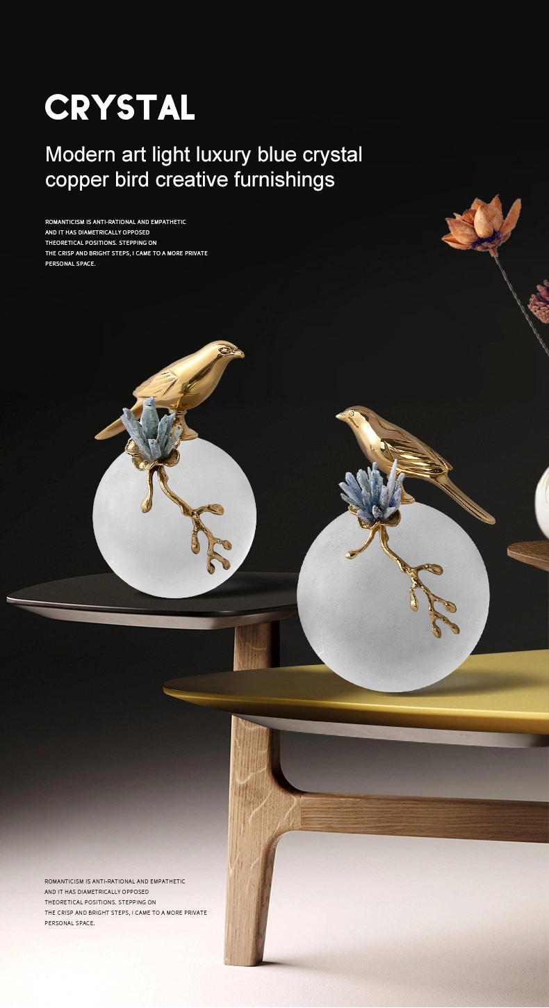 Modern Minimalist Accessories Living Room Home Art Brass Bird Designer Ornaments Artificial Glam Crystal Flower Home Decor