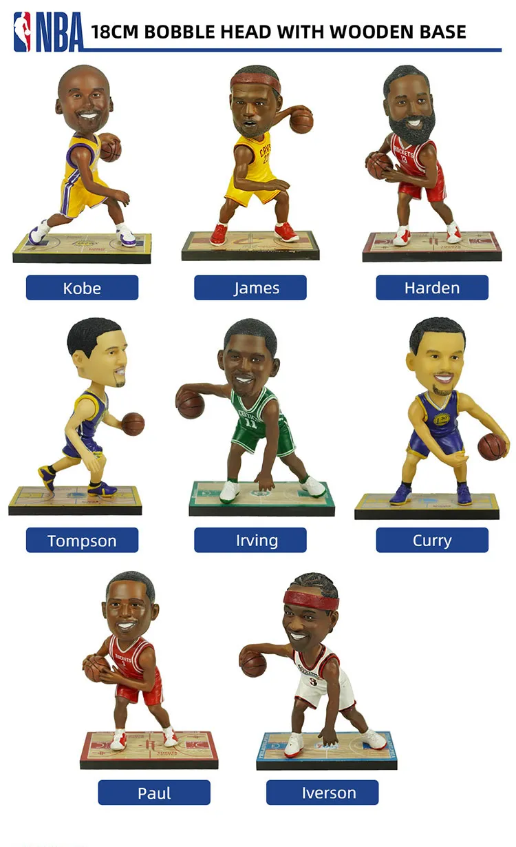 New Arrive Famous People Cabeza De Bobble NBA Baller Superstar Allen Iverson Action Figure Bobble Head on Wooden Court