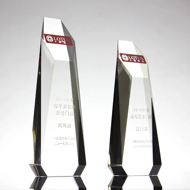 New Customized Business Trophies Clear Trapezoidal Trophy Sandblasting Crystal Plaque Block Crystal Award