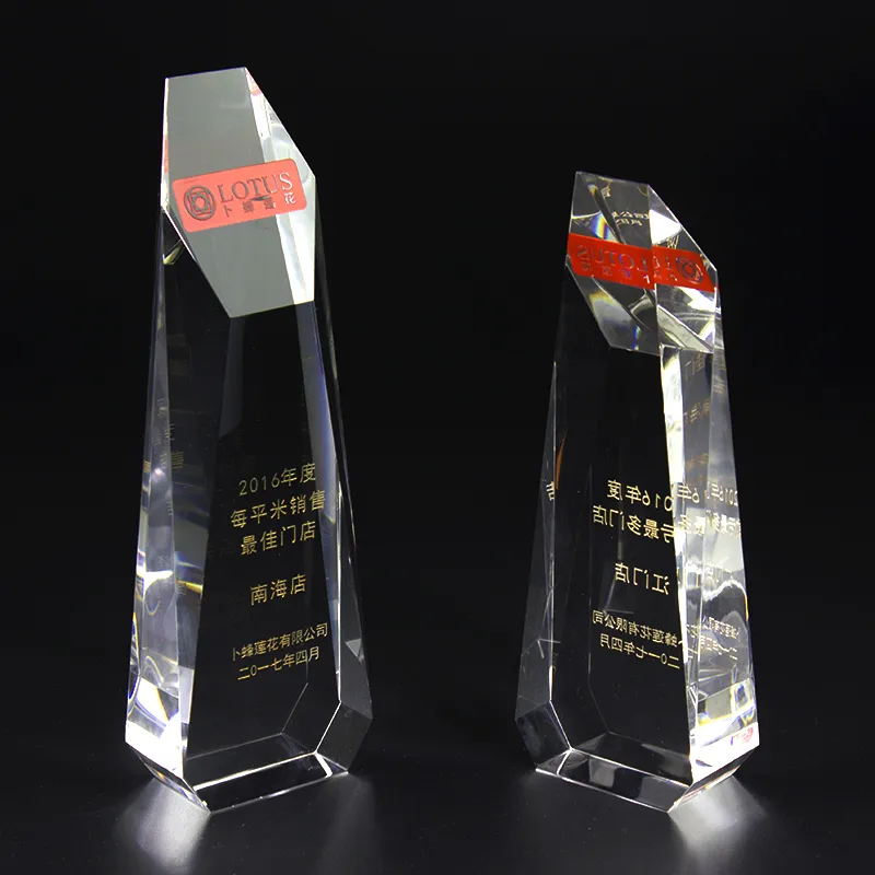 New Customized Business Trophies Clear Trapezoidal Trophy Sandblasting Crystal Plaque Block Crystal Award