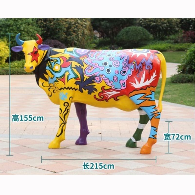 New Design Life Size Custom Large Abstract Painted Bull Sculpture Animal
