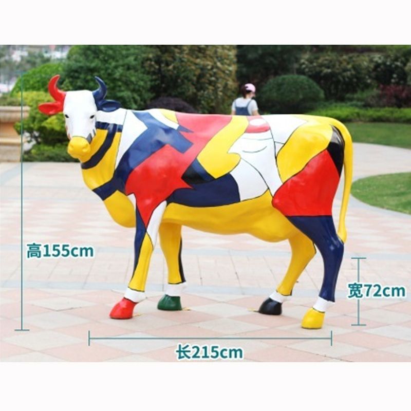 New Design Life Size Custom Large Abstract Painted Bull Sculpture Animal