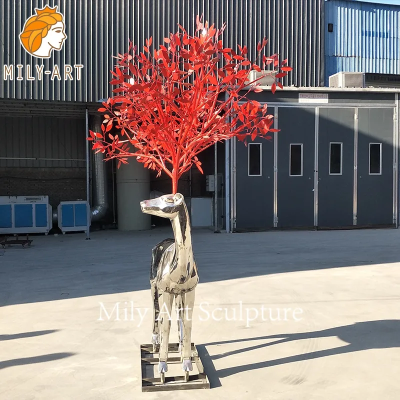 Outdoor Modern Art Stainless Steel Deer Sculpture for Sale