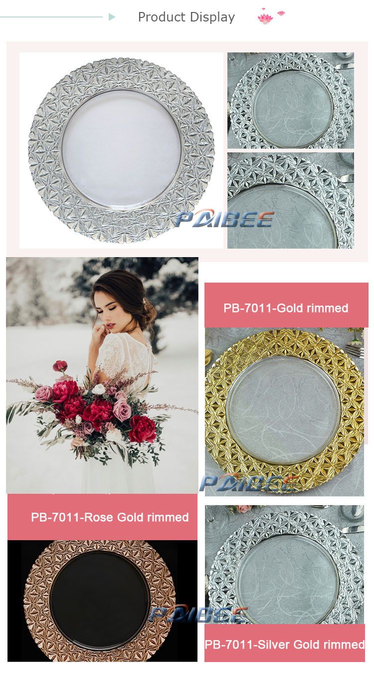 Paibee 2019 New Glass Charger Wedding Decoration Platter Kitchenware Dinnerware Party Rental Charger