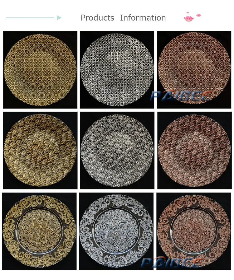 Paibee Clear 13inch Platter Elegant Glass Charger Plate Wedding Party Banquet Rental Dinnerware