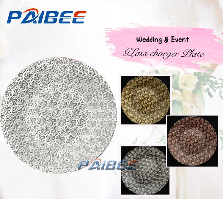 Paibee Clear 13inch Platter Elegant Glass Charger Plate Wedding Party Banquet Rental Dinnerware