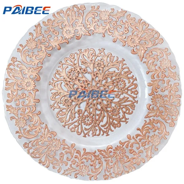 Paibee Wholesales Cheap Glass Charger Plate Dinner Plate Round Glass Platter Restaurant Plate