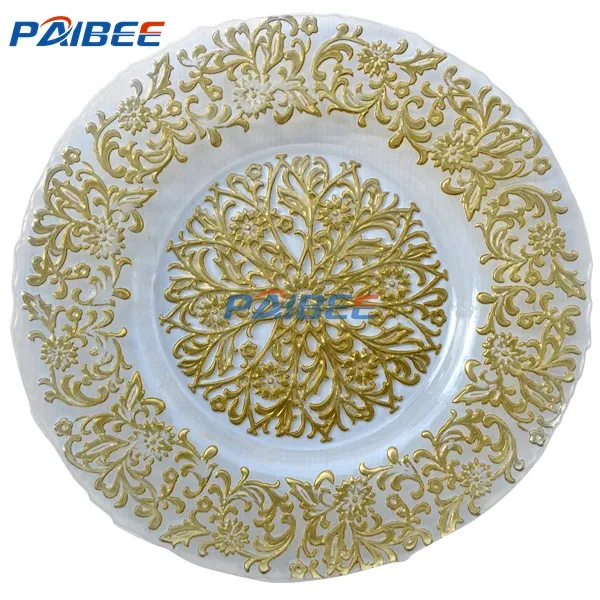 Paibee Wholesales Cheap Glass Charger Plate Dinner Plate Round Glass Platter Restaurant Plate