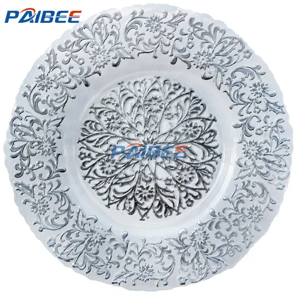 Paibee Wholesales Cheap Glass Charger Plate Dinner Plate Round Glass Platter Restaurant Plate