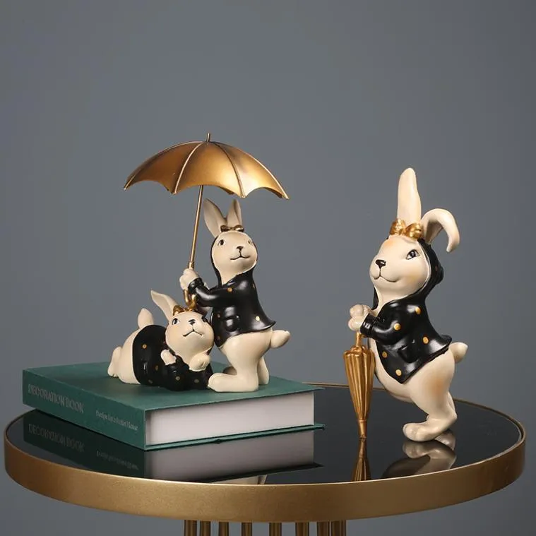 Resin Craft Decorative Ornaments Garden Animal Statues Cute Cartoon Resin Bunny Statue for Home Office Shops