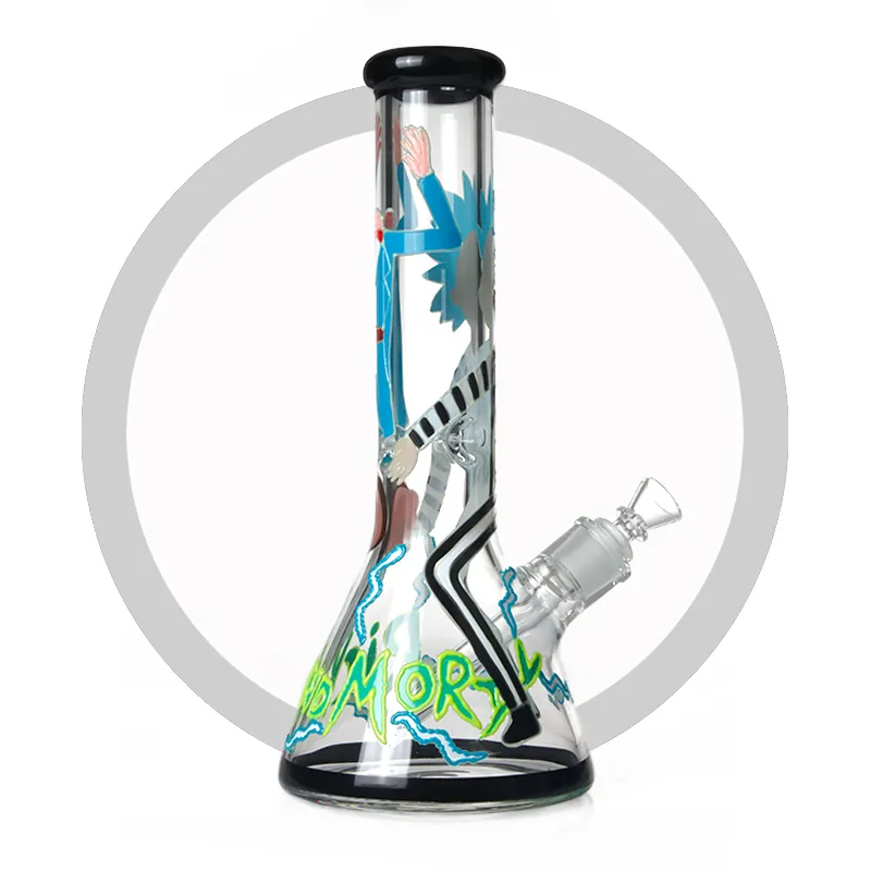 Rick and Morty 7 mm Thick 13.5 "UV Glass Hookah Night Luminous Beaker Glass Water Pipe