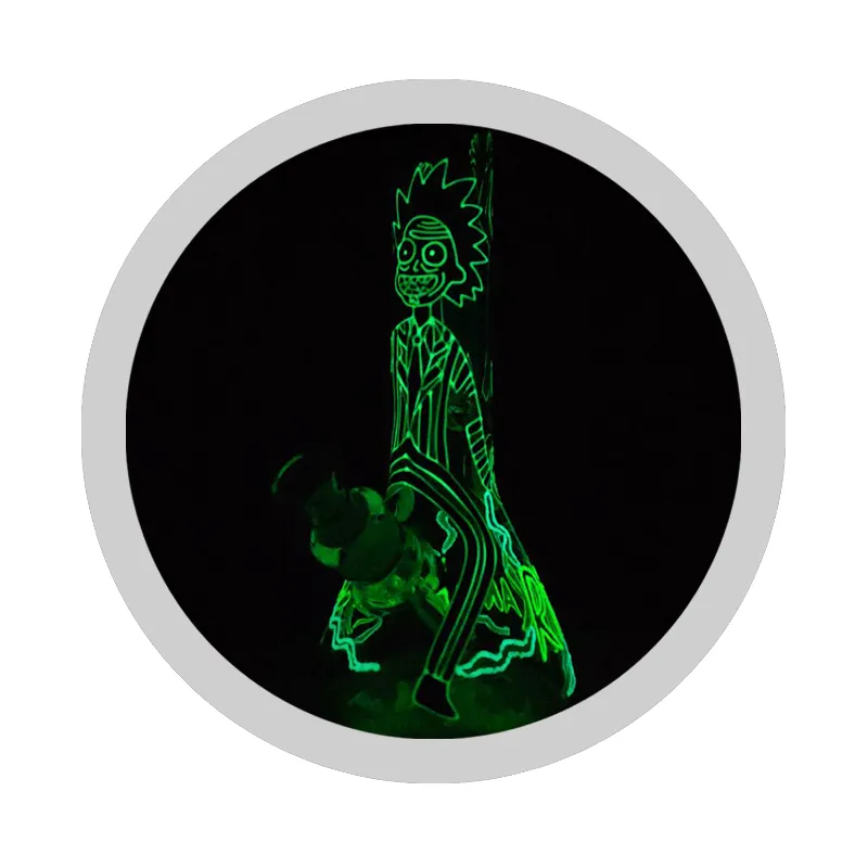 Rick and Morty 7 mm Thick 13.5 "UV Glass Hookah Night Luminous Beaker Glass Water Pipe