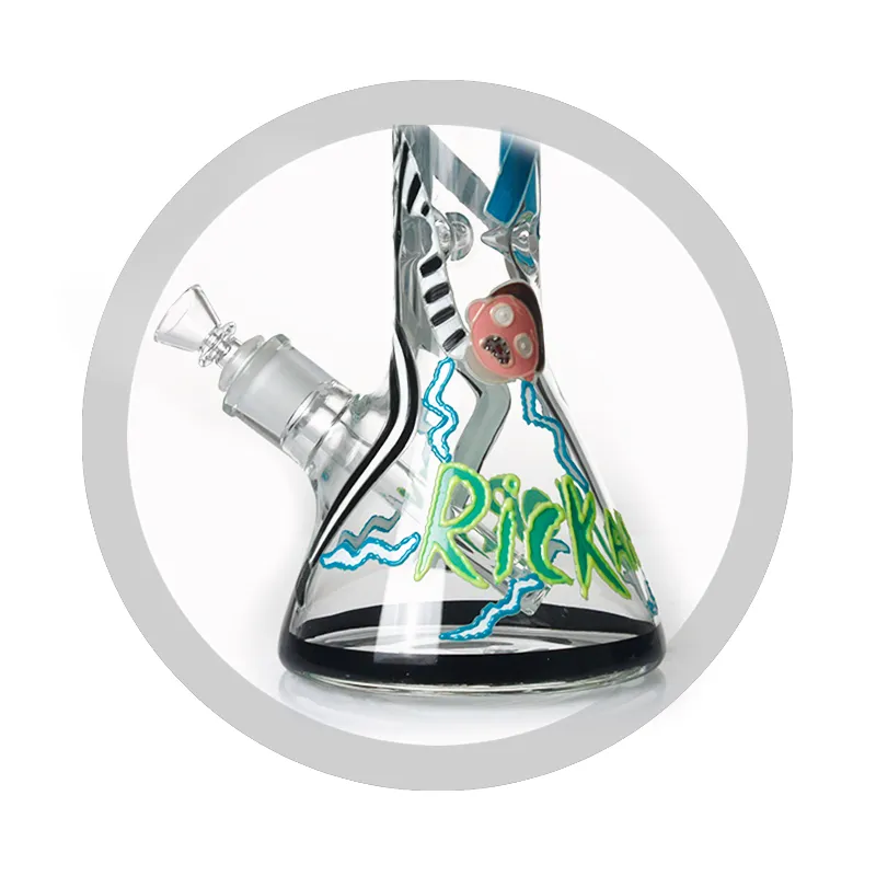 Rick and Morty 7 mm Thick 13.5 "UV Glass Hookah Night Luminous Beaker Glass Water Pipe