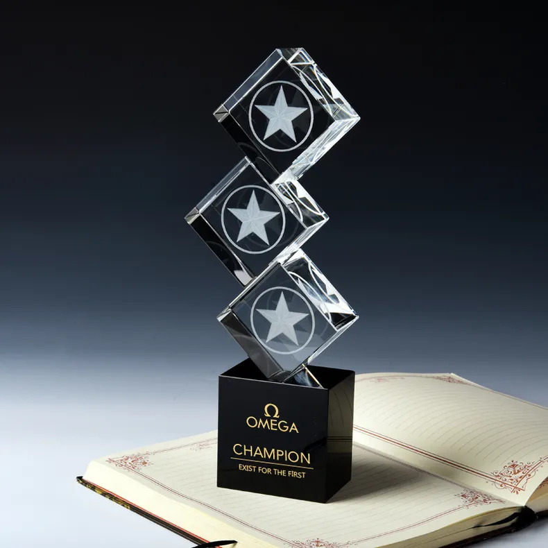 Superimposed Block Crystal Glass Trophy for Winner ′ S Awards