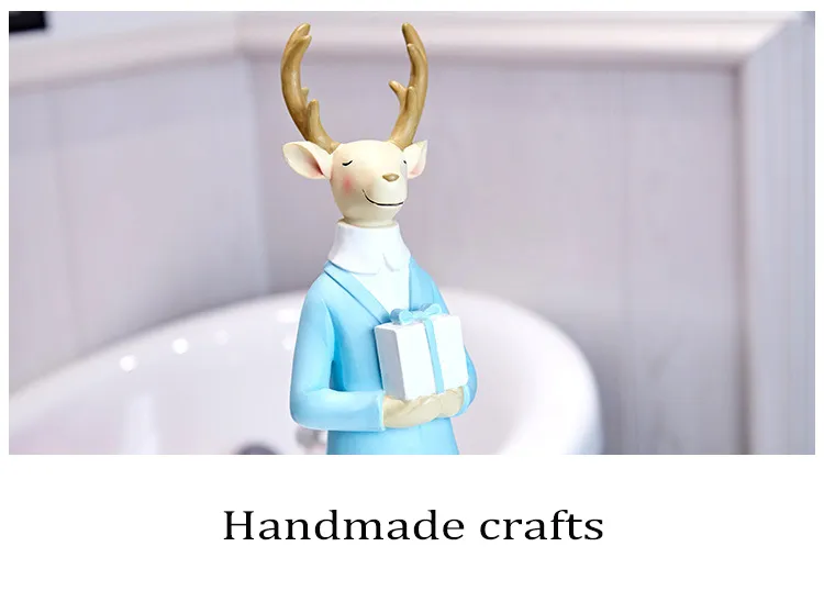 Sweet & Romantic Deer Couples Standing Decor Resin Cartoon Elk Dressing Figurine for Christmas Gifts and Decoration