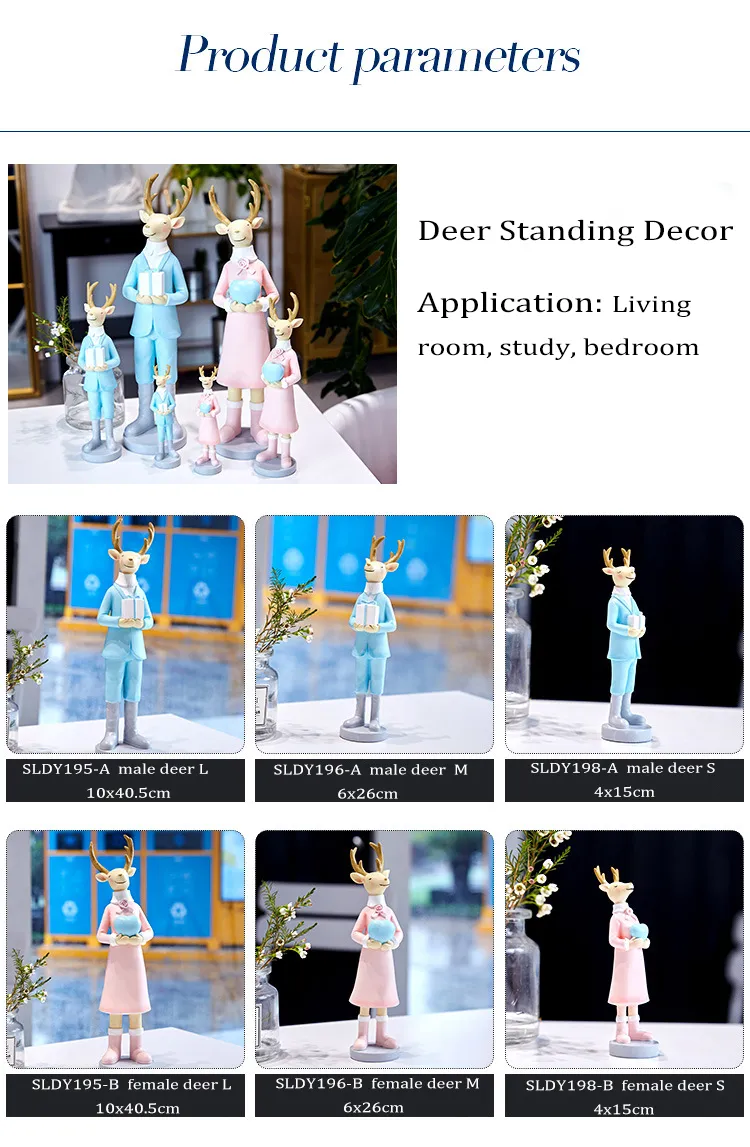 Sweet & Romantic Deer Couples Standing Decor Resin Cartoon Elk Dressing Figurine for Christmas Gifts and Decoration