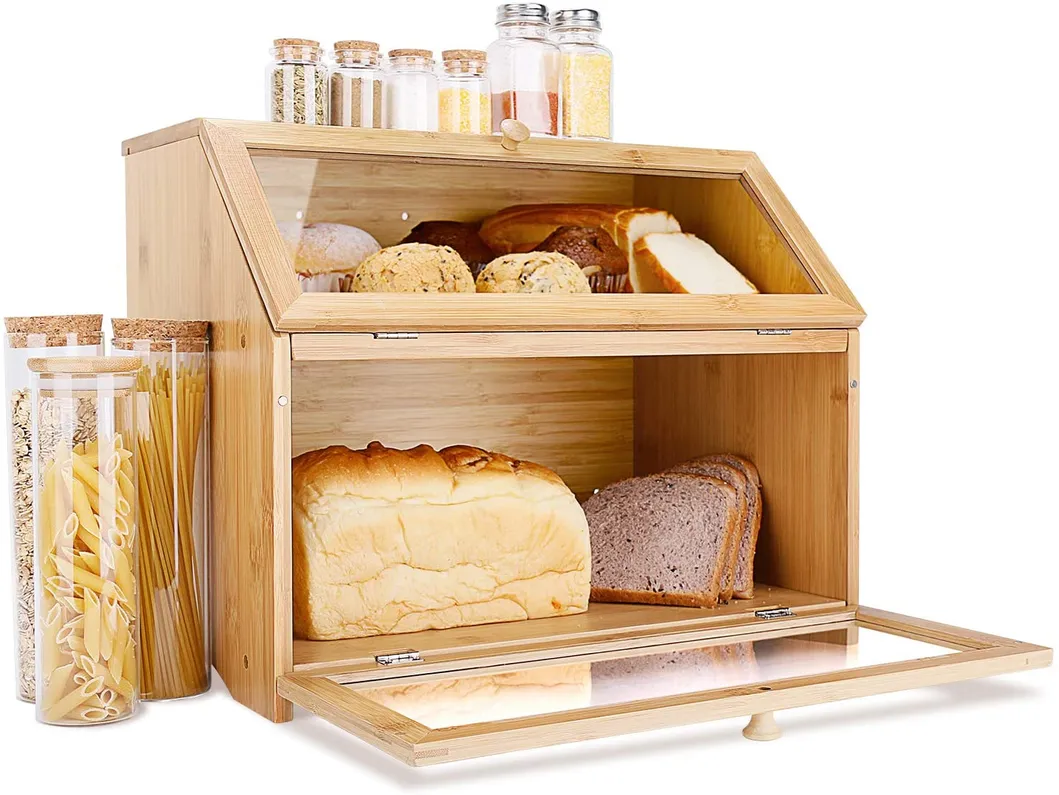 Triangle Bamboo Bread Box with Teo Side Door