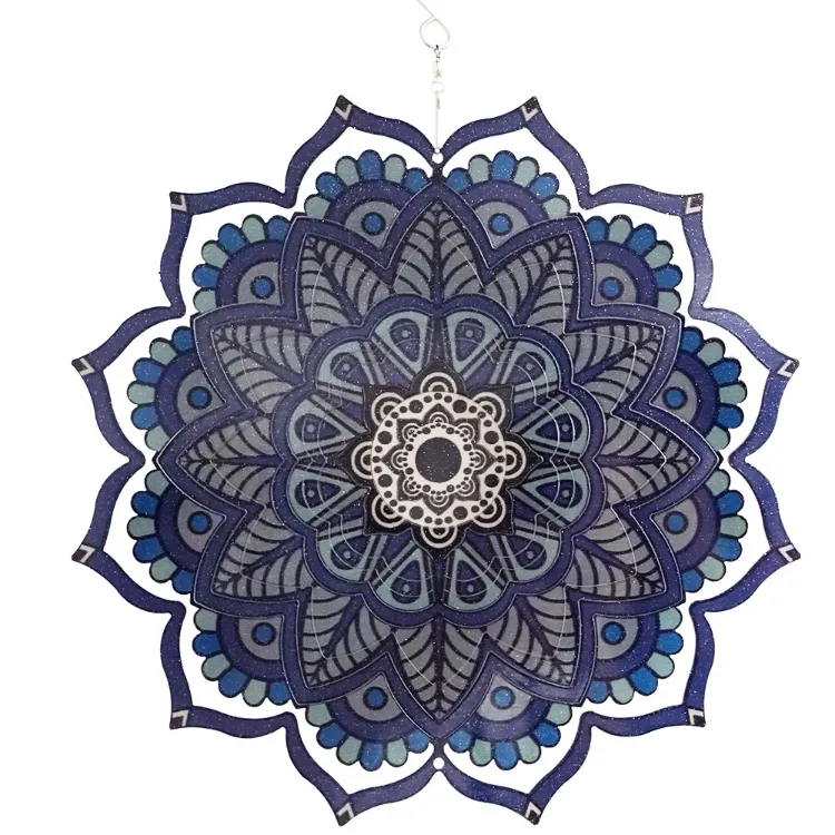 Wholesale 12 Inch Laser Cut Stainless Steel Purple Color 3D Metal Mandala Wind Spinner