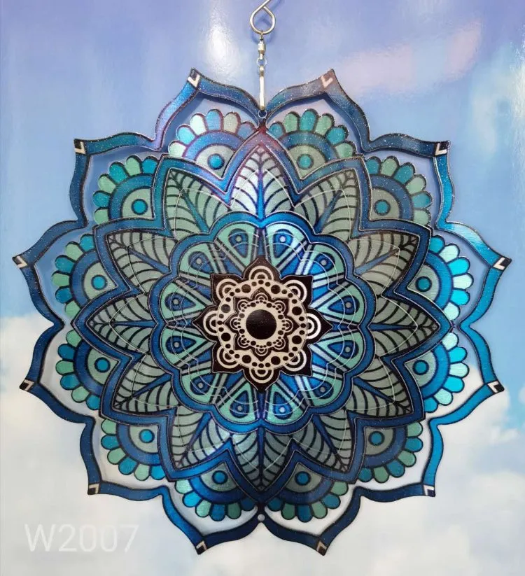 Wholesale 12 Inch Laser Cut Stainless Steel Purple Color 3D Metal Mandala Wind Spinner