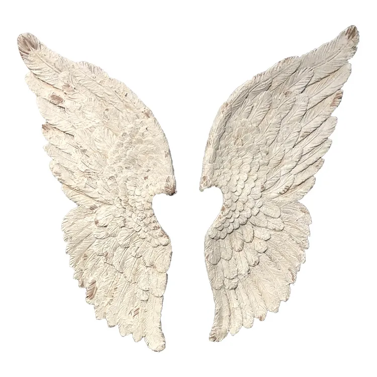 Wholesale BSCI Factory Direct Vintage Aged Finished Antique White Home Wall Decor Hanging Resin Angel Wing