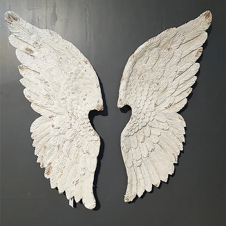 Wholesale BSCI Factory Direct Vintage Aged Finished Antique White Home Wall Decor Hanging Resin Angel Wing