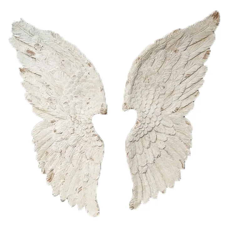 Wholesale BSCI Factory Direct Vintage Aged Finished Antique White Home Wall Decor Hanging Resin Angel Wing