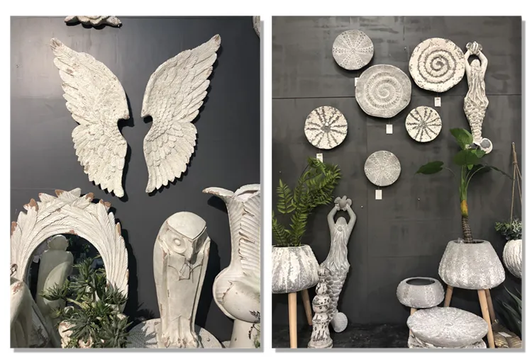 Wholesale BSCI Factory Direct Vintage Aged Finished Antique White Home Wall Decor Hanging Resin Angel Wing