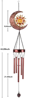 Wholesale Factory Direct Waterproof Solar Hanging Moon Sun Wind Chimes LED Light with Crackle Glass Ball Gift for Garden Yard Patio